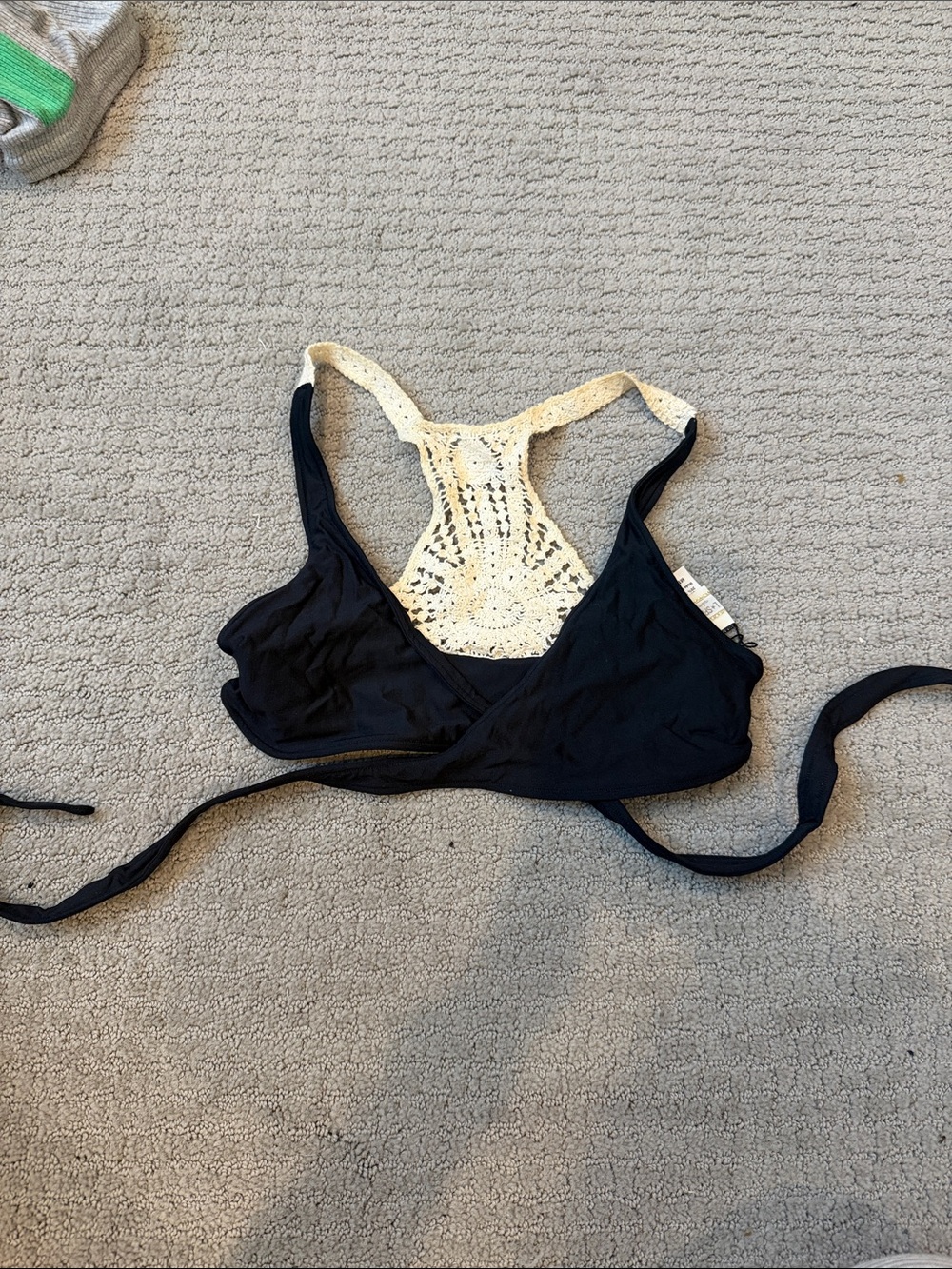 Lspace black and white crochet bikini top